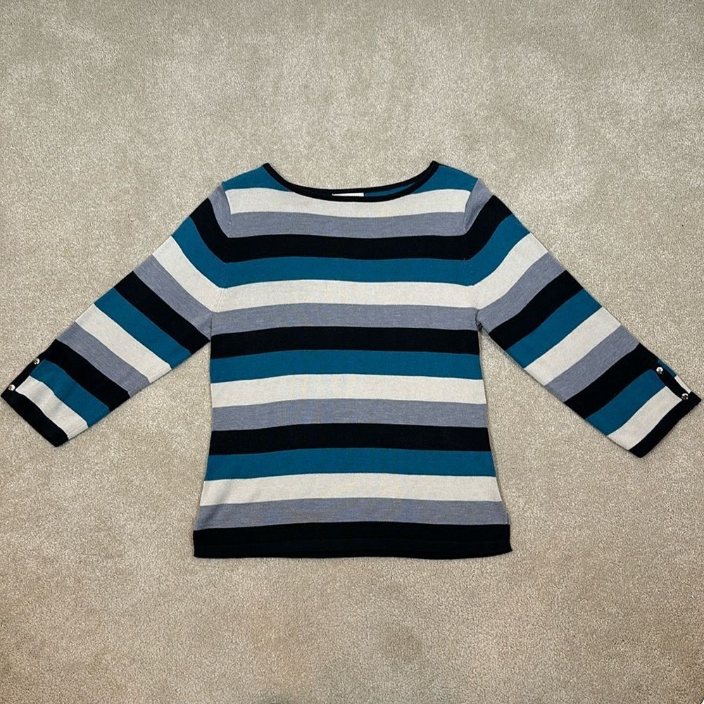 Christopher & Banks Striped Color Block 3/4 Sleeve Women Shirt Size Small